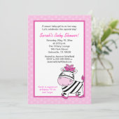 Invitation Baby shower fille rose Zebra (Debout devant)