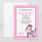 Invitation Baby shower fille rose Zebra (Devant / Derrière)