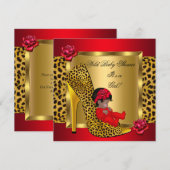 Invitation Baby shower fille Roses rouges Léopard sauvage d'o (Devant / Derrière)