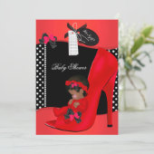 Invitation Baby Shower Fille Rouge Chaussure de Bébé Points P (Debout devant)