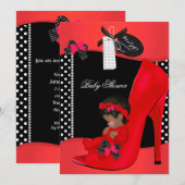 Invitation Baby Shower Fille Rouge Chaussure de Bébé Points P (Devant / Derrière)