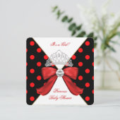 Invitation Baby shower fille rouge noir princesse Polka point (Debout devant)