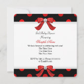 Invitation Baby shower fille rouge noir princesse Polka point (Dos)