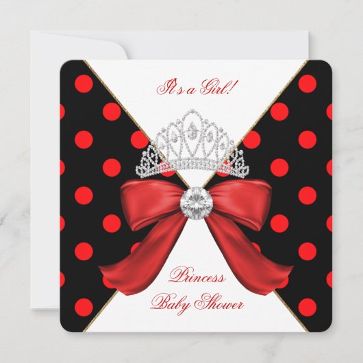 Invitation Baby shower fille rouge noir princesse Polka point (Devant)