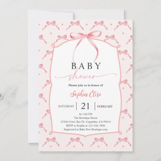 Invitation Baby Shower Fille Ruban (Devant)