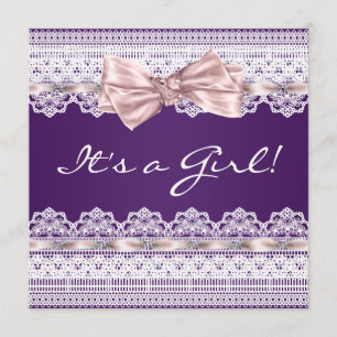 Invitation Baby Shower Fille Ruban de Dentelle Blanche et Vio