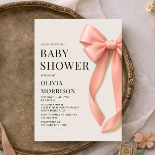 Invitation Baby Shower Fille Ruban Rose