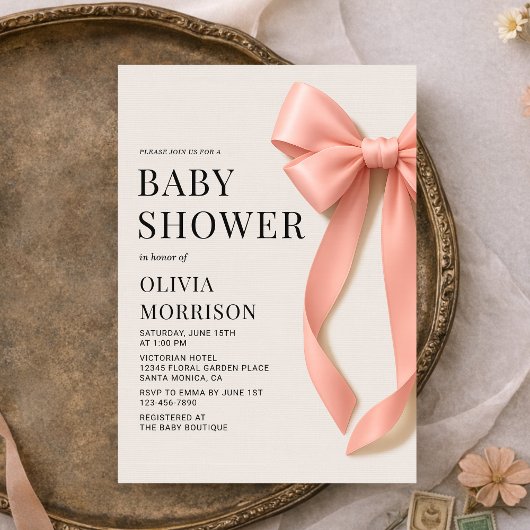 Invitation Baby Shower Fille Ruban Rose