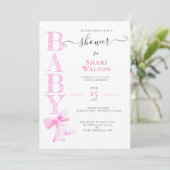 Invitation BABY SHOWER FILLE RUBAN ROSE (Debout devant)