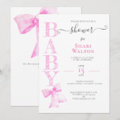 Invitation BABY SHOWER FILLE RUBAN ROSE (Devant / Derrière)