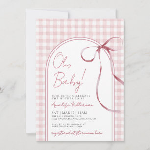 Invitation Baby Shower Fille Ruban Rose à Carreaux