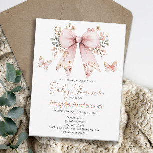 Invitation Baby Shower Fille Ruban Rose Floral Élégant