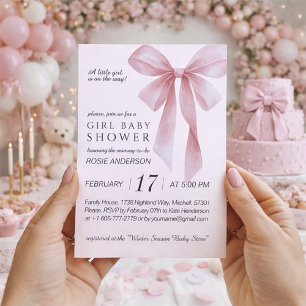 Invitation Baby Shower Fille Ruban Rose Tendre
