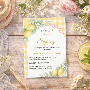 Invitation Baby shower fille ruban rose vichy citron