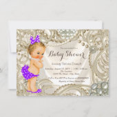 Invitation Baby Shower Fille Satin Perle Violet (Dos)