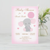 Invitation Baby shower fille saupoudrer l'invitation éléphant (Debout devant)