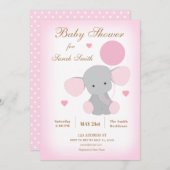 Invitation Baby shower fille saupoudrer l'invitation éléphant (Devant / Derrière)