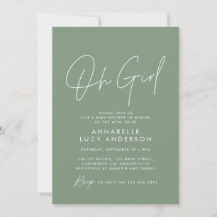 Invitation Baby shower fille script moderne sauge vert élégan