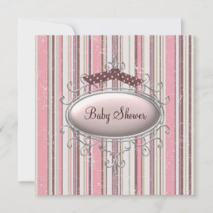 Invitation Baby Shower Fille Shabby Chic Rose Marron