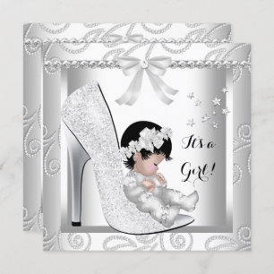 Invitation Baby shower fille Silver Grey Blanc Diamond Chauss