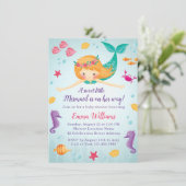 Invitation Baby shower fille sirène à l'aquarelle mignonne (Debout devant)