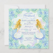 Invitation Baby shower fille sirène aquarelle Waves Wood Art (Devant)
