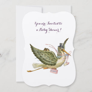 Invitation BABY SHOWER FILLE STORK, métal argenté