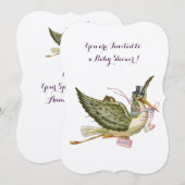 Invitation BABY SHOWER FILLE STORK, métal argenté (Devant / Derrière)