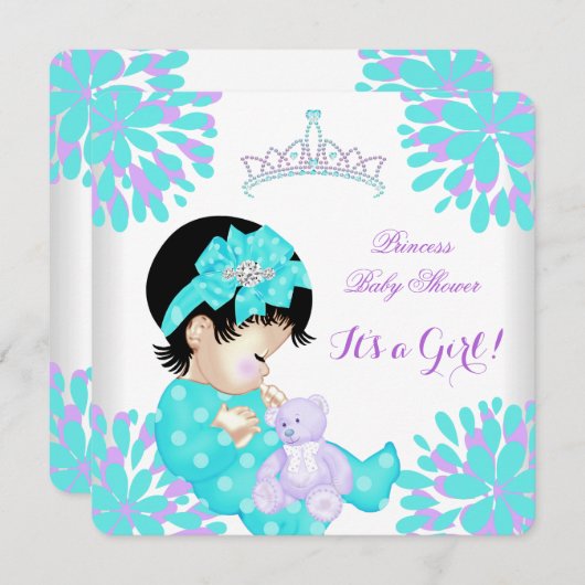 Invitation Baby shower Fille Sweet Bébé Turquoise pourpre Our (Devant / Derrière)