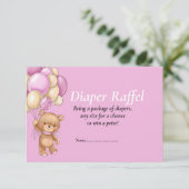 Invitation Baby shower Fille Teddy Balloons Déchets Raffel (Debout devant)