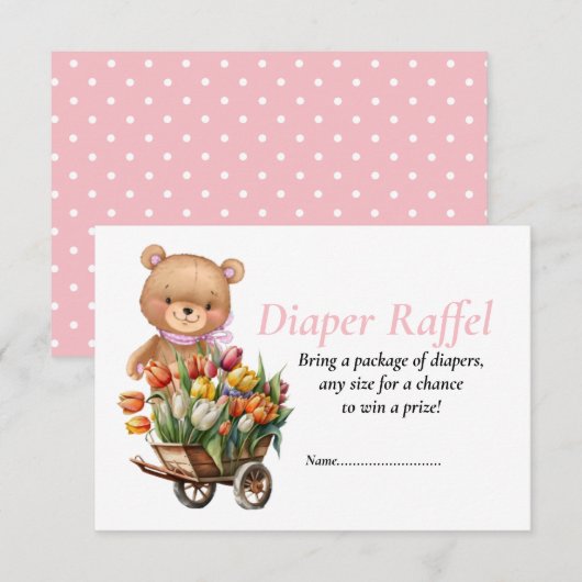 Invitation Baby Shower Fille Teddy Floral Lange de Bébé Raffe (Devant / Derrière)
