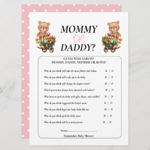 Invitation Baby shower Fille Teddy Maman Papa Floral Rustique