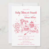 Invitation Baby shower Fille Tiré À La Main Rose Whimsical Br (Devant)