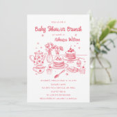 Invitation Baby shower Fille Tiré À La Main Rose Whimsical Br (Debout devant)