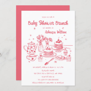 Invitation Baby shower Fille Tiré À La Main Rose Whimsical Br