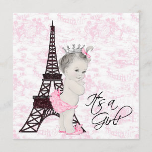 Invitation Baby Shower Fille Toile de Paris Rose