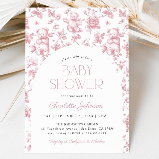 Invitation Baby shower Fille Toile Rose-Blanc