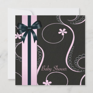 Invitation Baby Shower Fille Tourbillon Rose Noir