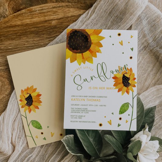 Invitation Baby shower fille tournesol mignonne
