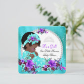Invitation Baby shower fille Turquoise bleu pourpre Floral (Debout devant)