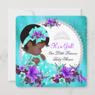 Invitation Baby shower fille Turquoise bleu pourpre Floral