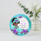 Invitation Baby shower fille Turquoise bleu pourpre Floral (Debout devant)