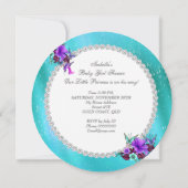 Invitation Baby shower fille Turquoise bleu pourpre Floral (Dos)