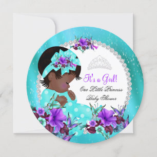 Invitation Baby shower fille Turquoise bleu pourpre Floral