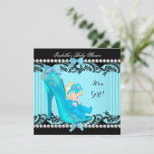 Invitation Baby shower fille Turquoise Blue Chaussure Blonde (Debout devant)