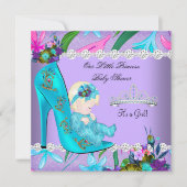 Invitation Baby shower fille Turquoise violet floral Chaussur (Devant)