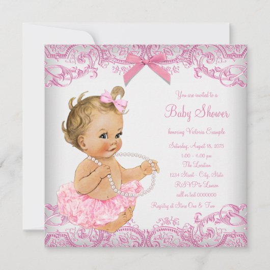 Invitation Baby shower fille Tutu en dentelle rose (Devant)