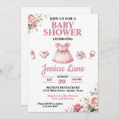 Invitation Baby shower fille Tutu rose clair (Devant / Derrière)