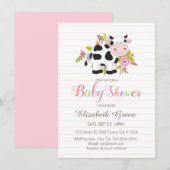 Invitation Baby shower Fille Vache Rose Floral (Devant / Derrière)