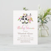 Invitation Baby shower Fille Vache Rose Floral (Debout devant)